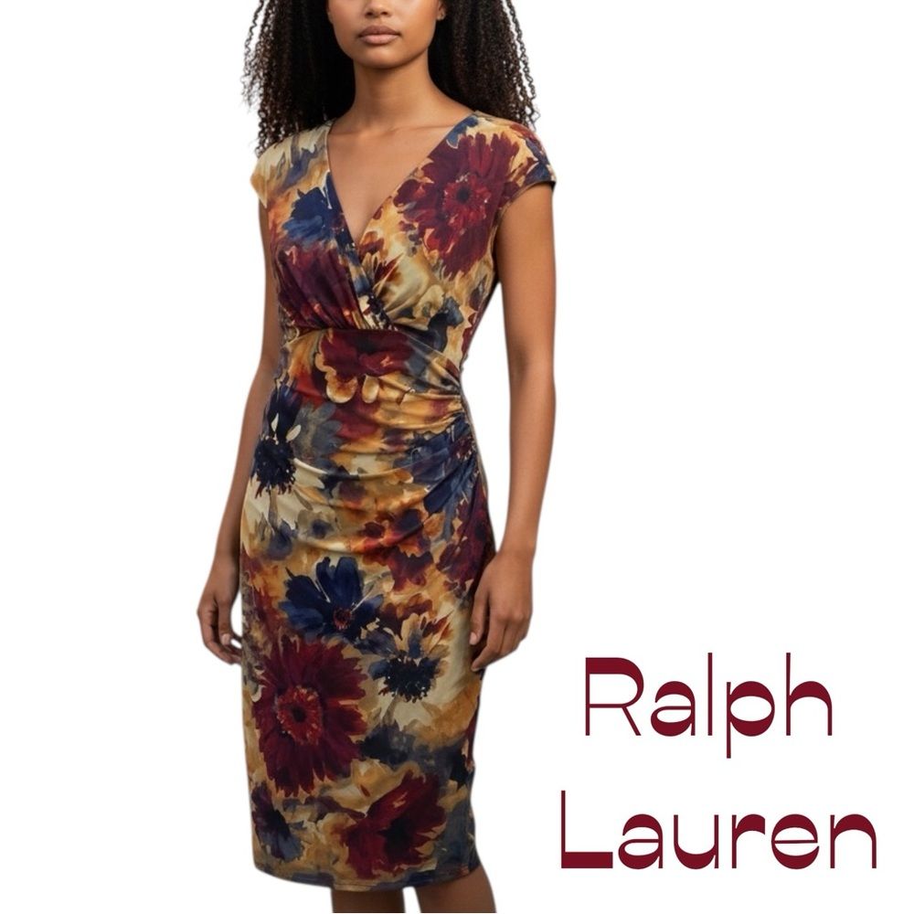 Lauren Ralph Lauren Red Brown Floral Dress Nwot Size 6 Romantic Feminine